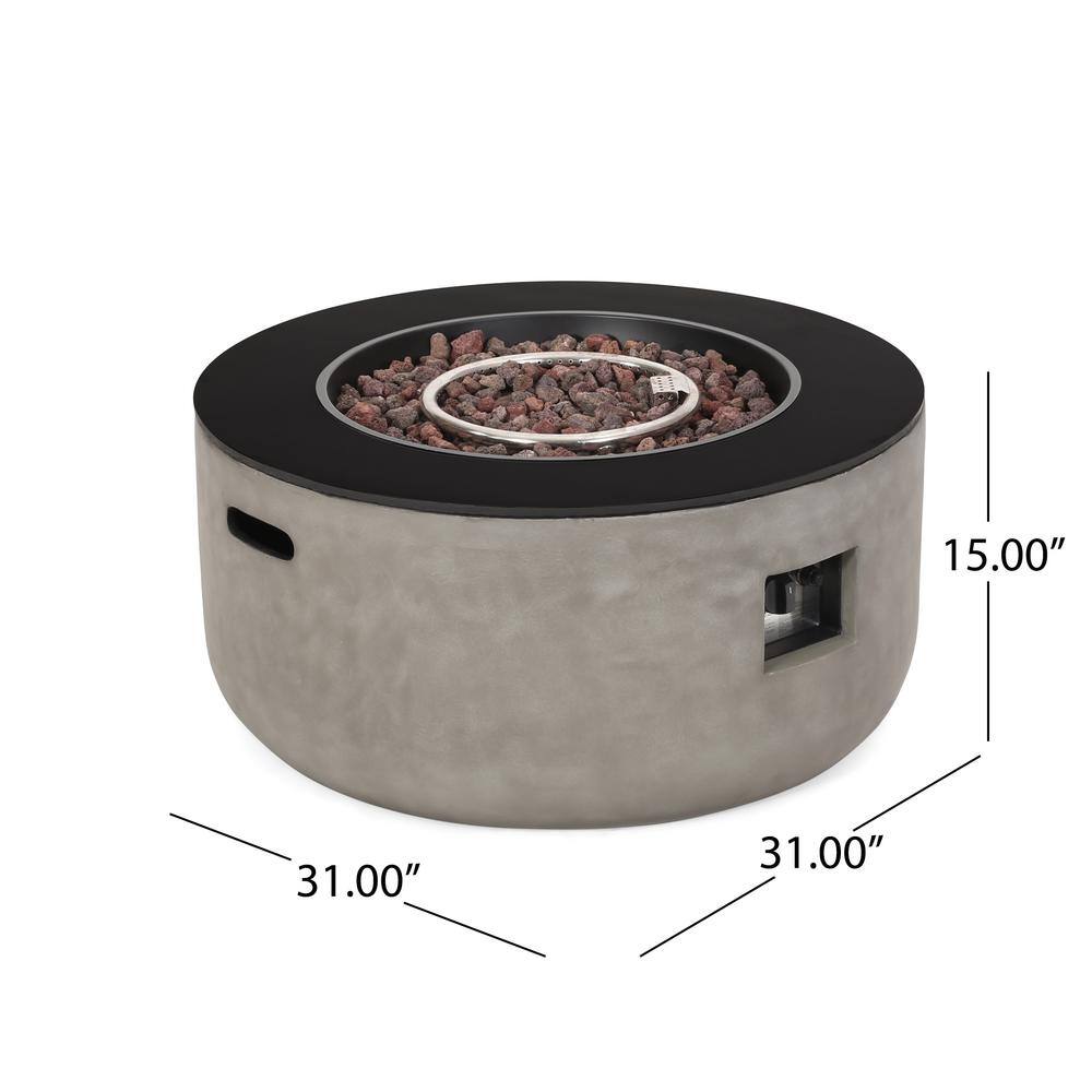 Noble House Adio 16 in. x 20 in. Round Concrete Propane Fire Pit in Light Grey with Tank Holder 70842