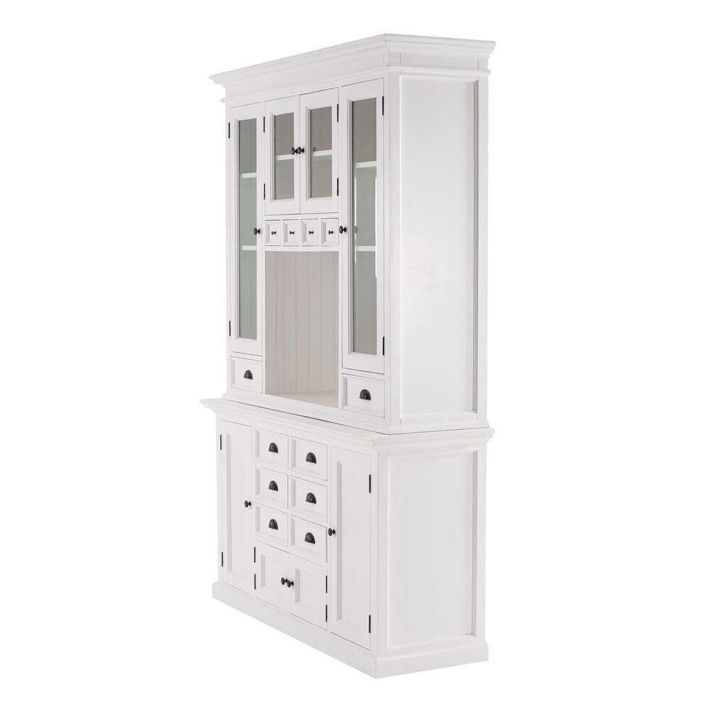 NovaSolo Halifax Coastal White Kitchen Hutch Cabinet  Solid Mahogany Frame  57.09 x 19.69 x 86.61