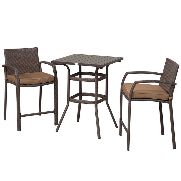 Outsunny 3piece Outdoor PE Rattan Patio Bar Table Conversation Set