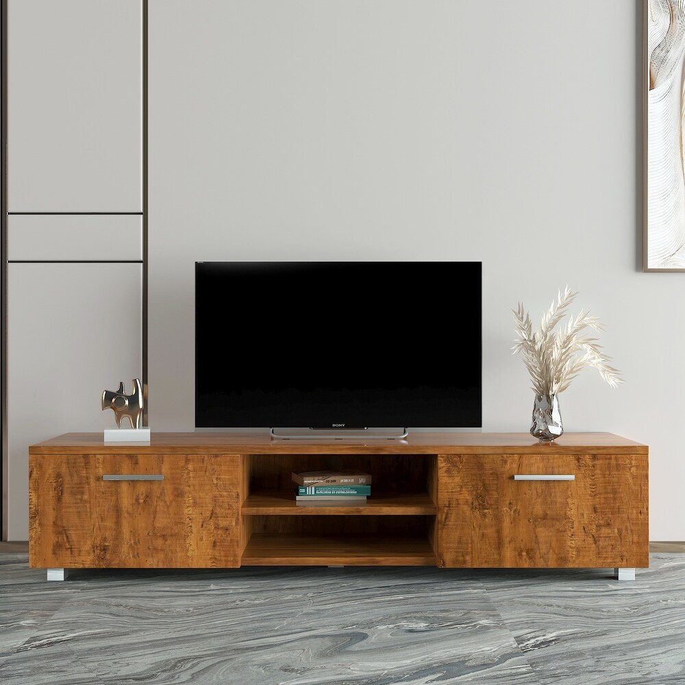 Wood Storage TV Stand  2 Storage Cabinet and Open Shelves  Entertainment Center for Up to 70\