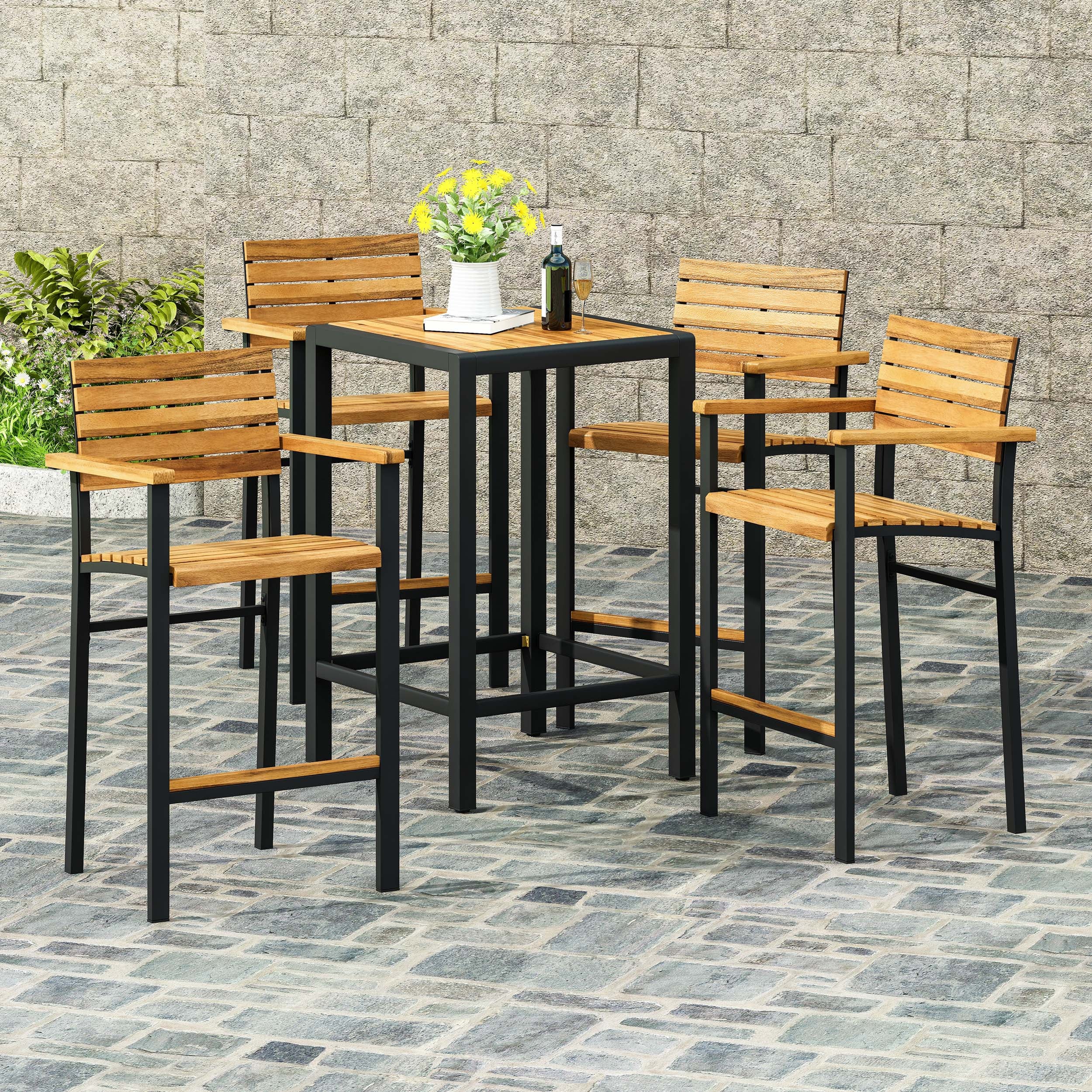 Darryn Modern Industrial Acacia Wood Barstool (Set of 4)