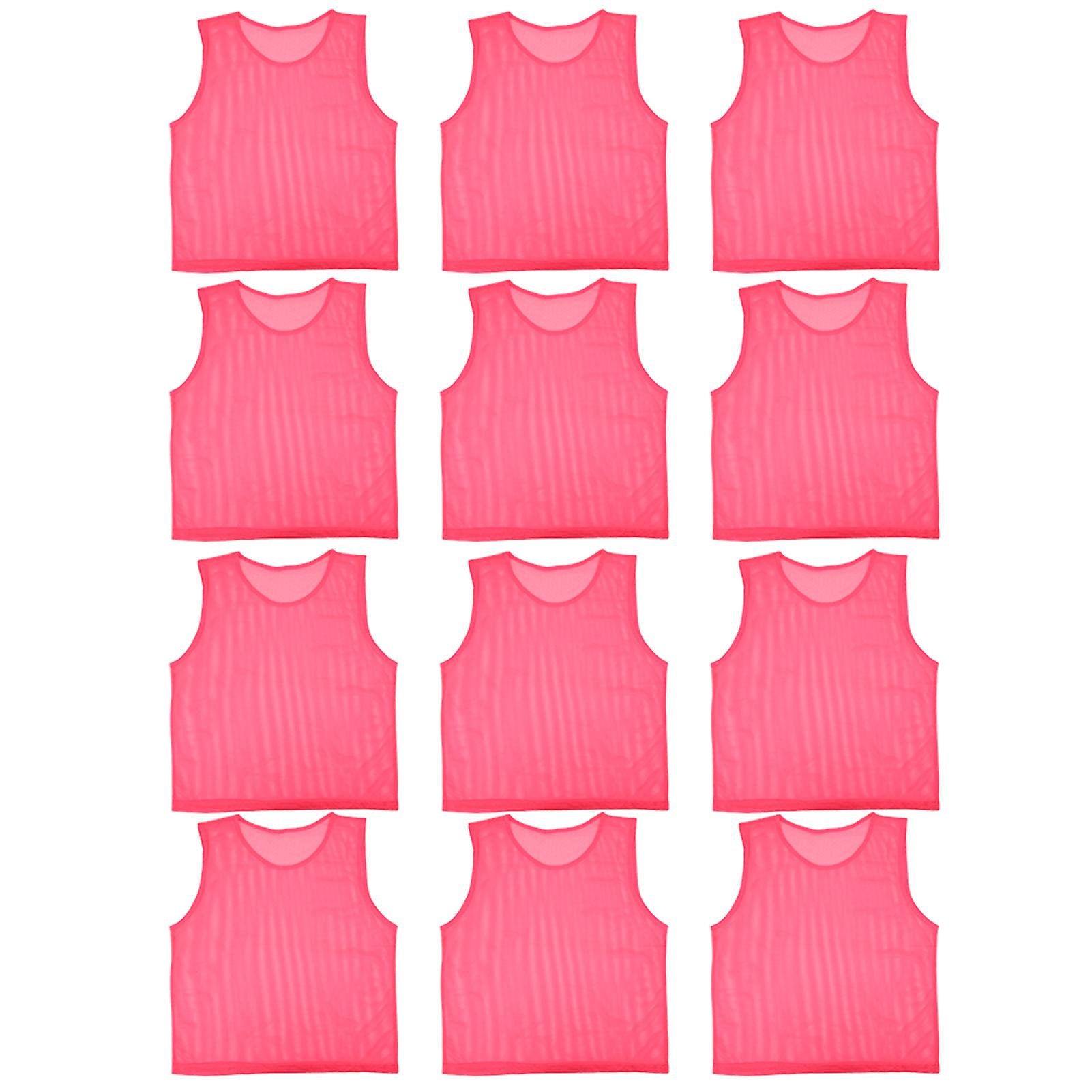 12pcs Large Mesh Breathable Adult Football Training Exercise Vest Rose Red Free Size