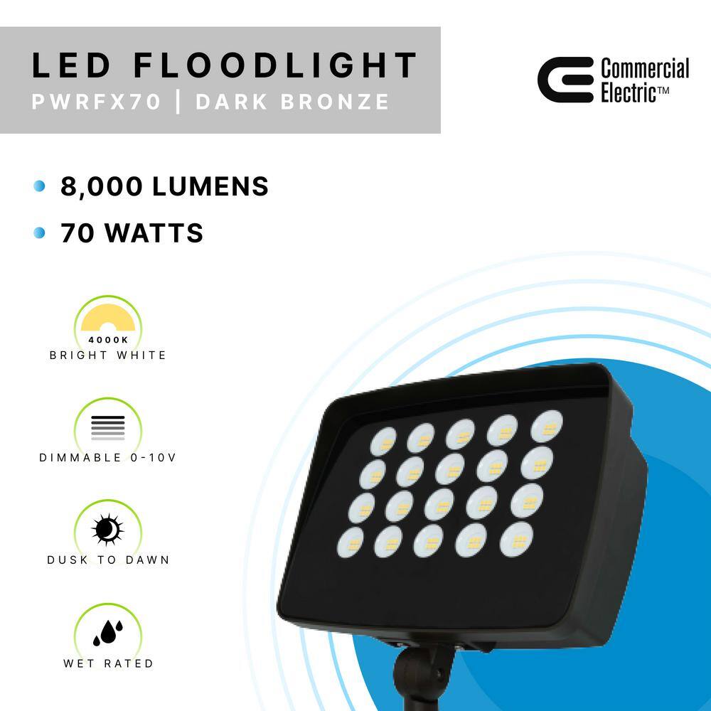 Commercial Electric 250W Equivalent Integrated LED Bronze Outdoor High Output Flood Light 9500 Lumens 4000K Dusk-to-Dawn PWRFX70-PC-4K-BZ