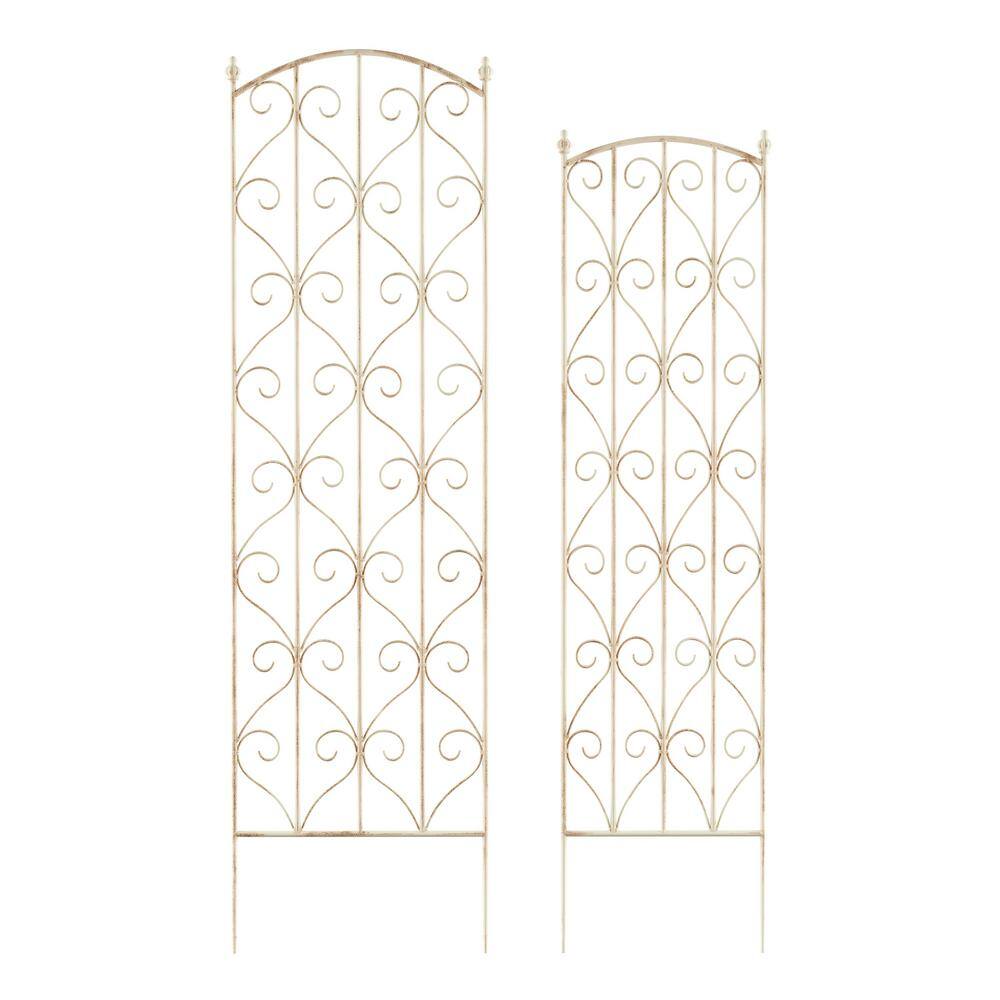 57 in. and 52 in. Garden Trellis with Decorative Scrolls Metal Panels for Climbing Plants in White (Set of 2) 391238RAO