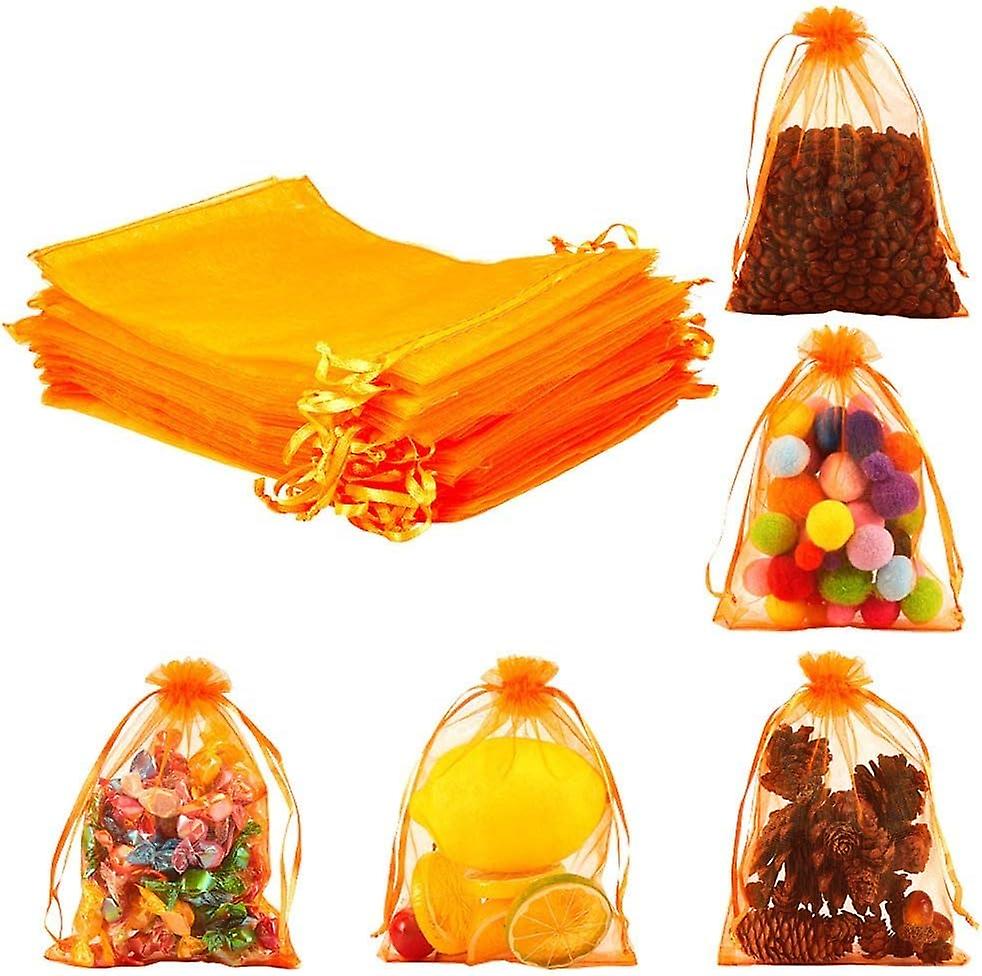 100pcs 5x7 Inch Orangered Organza Drawstring Bags Party Wedding Favors Bag For Baby Shower， Birthday， Party， Christmas