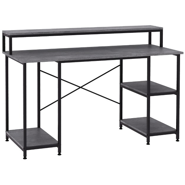 Homcom 55 Inch Home Office Computer Desk Study Writing Workstation With Storage Shelves Elevated Monitor Shelf Cpu Stand