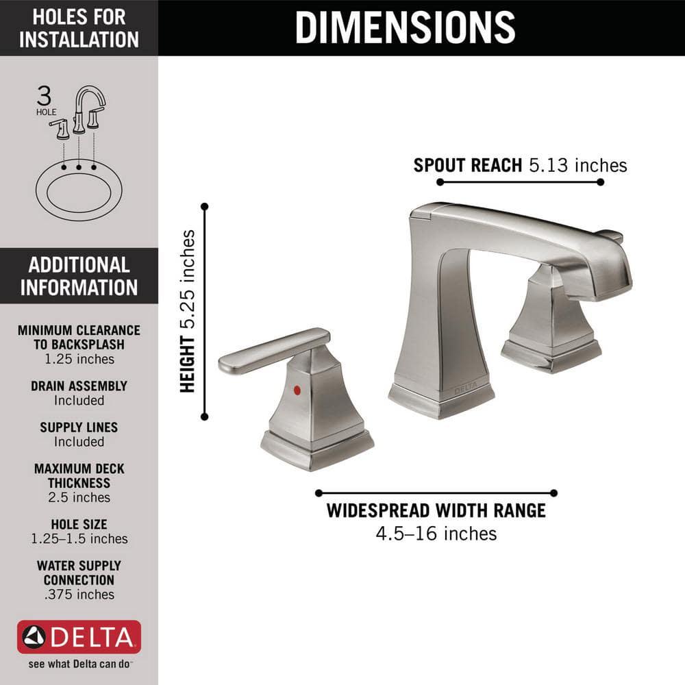 Delta Ashlyn 8 in Widespread 2Handle Bathroom Faucet with Metal Drain Assembly in Stainless