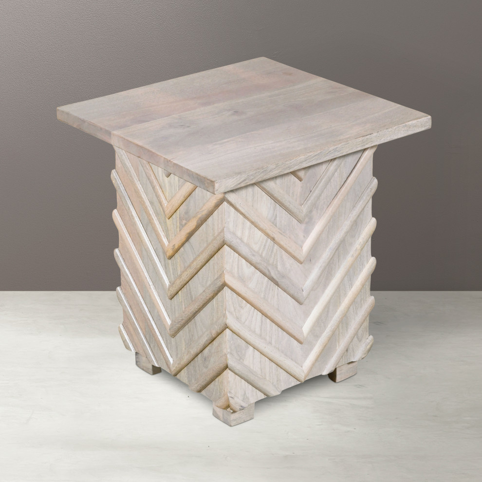 Zane Mango Solid Wood End Table With Zig Zag Pattern  White Wash   Farmhouse   Side Tables And End Tables   by Moti  Houzz