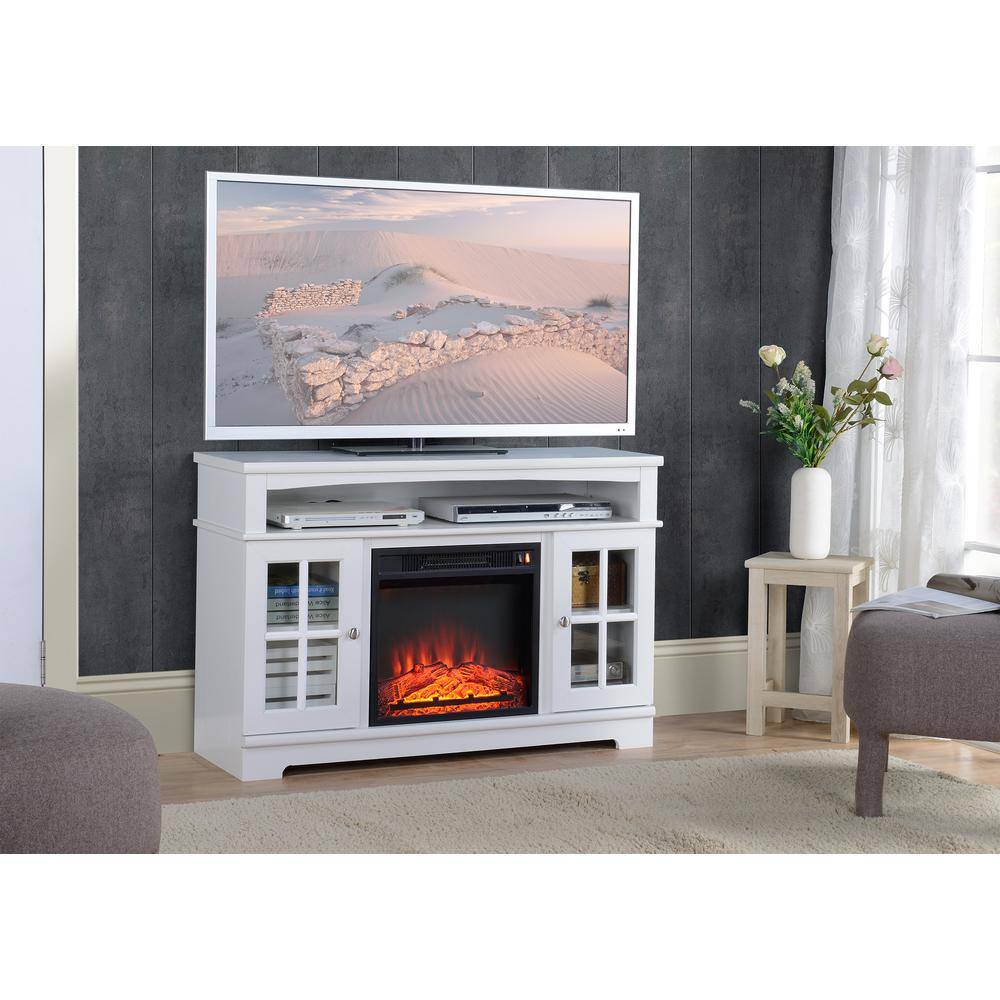 Homestar Zarate 44 in. Painted White Finish TV Stand With Fireplace Fits TV's up to 47 in. TV-190004-FPTHD