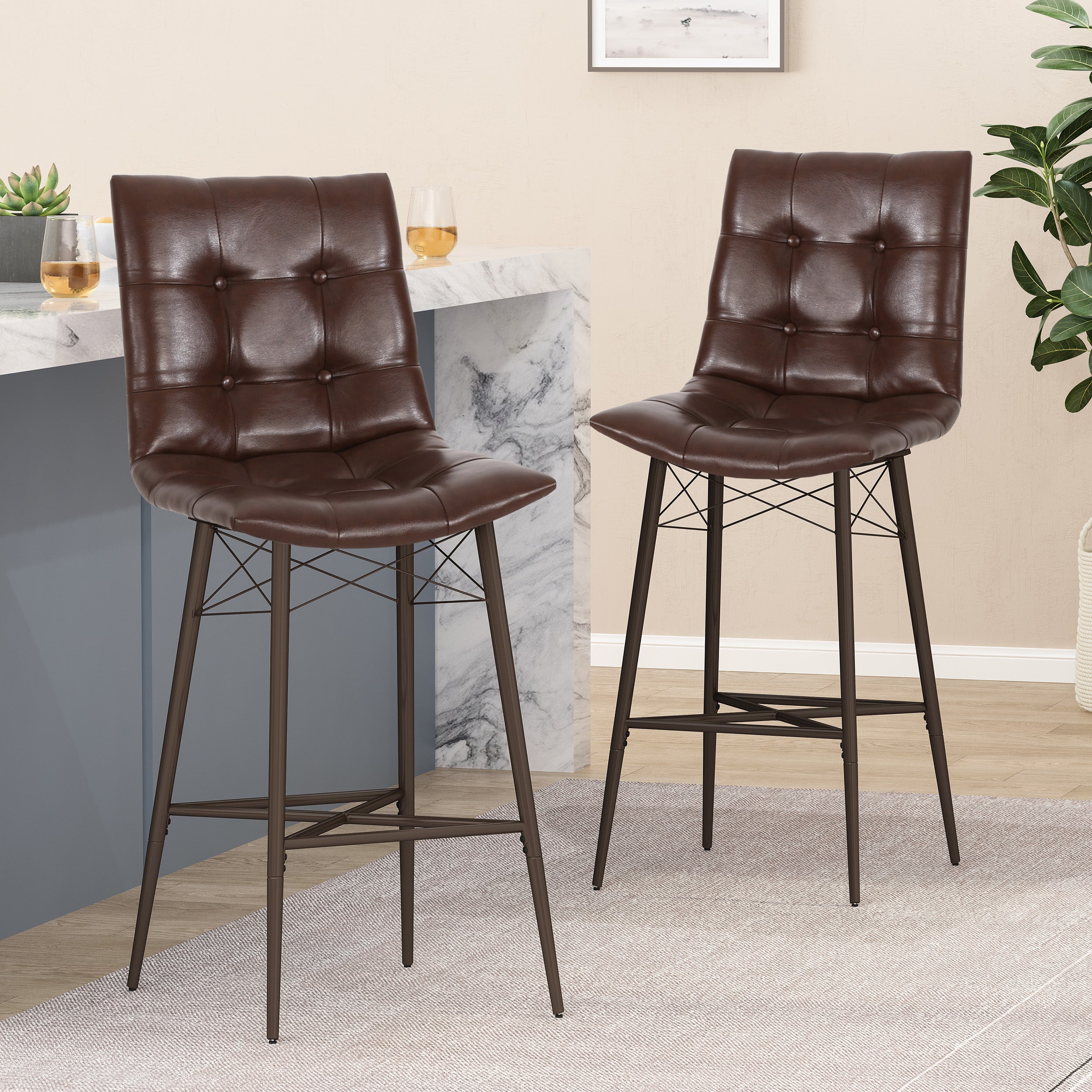 Brayer Contemporary Tufted Barstools, Set of 2