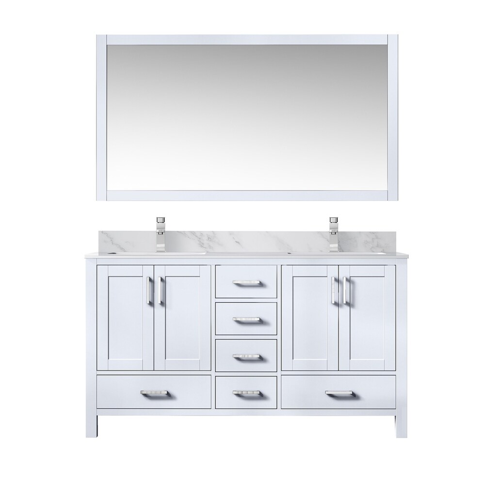 Jacques 60 in. W x 22 in. D Dark Grey Double Bath Vanity  Carrara Marble Top  Faucet Set  and 58 in. Mirror