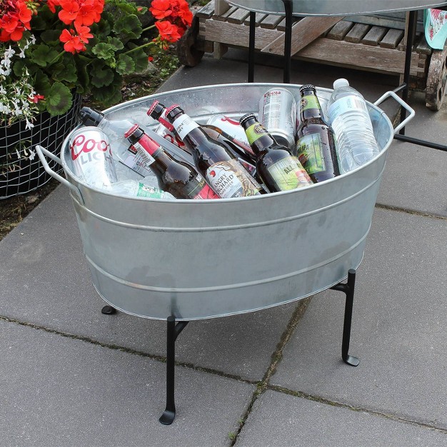 Classic Oval Galvanized Tub With Folding Stand Steel Achla Designs