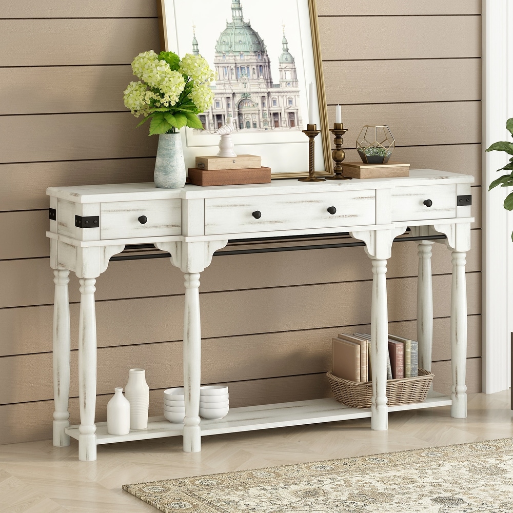 New Retro Style Console Table with 3 Storage Drawers and Bottom Shelf  Entryway Table Sofa Table for Hallway  Living Room