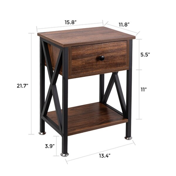 Nightstand with Drawer and Open Storage Shelves with X Shape Frame， Bedside End Table for edroom， Living Room， Hallway