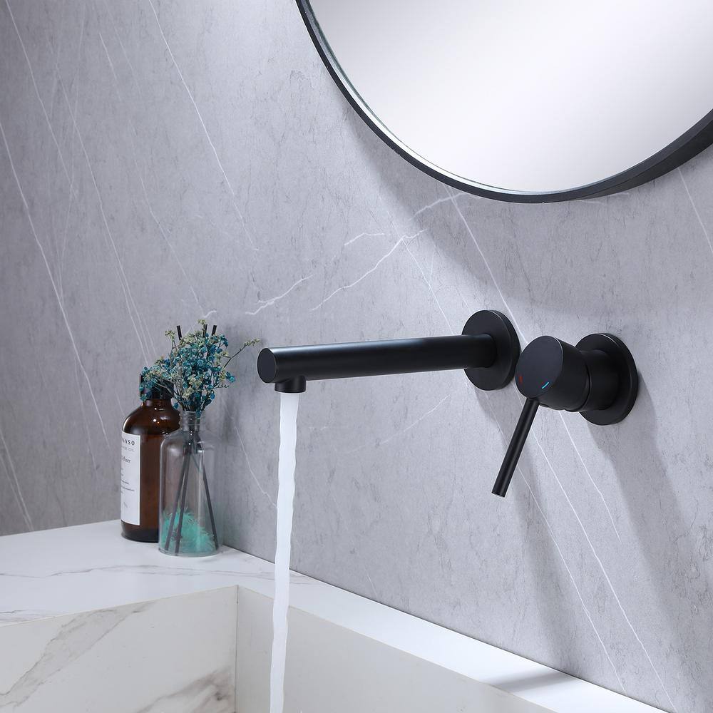 BWE Single-Handle Wall Mount Bathroom Faucet in Matte Black A-93011-B