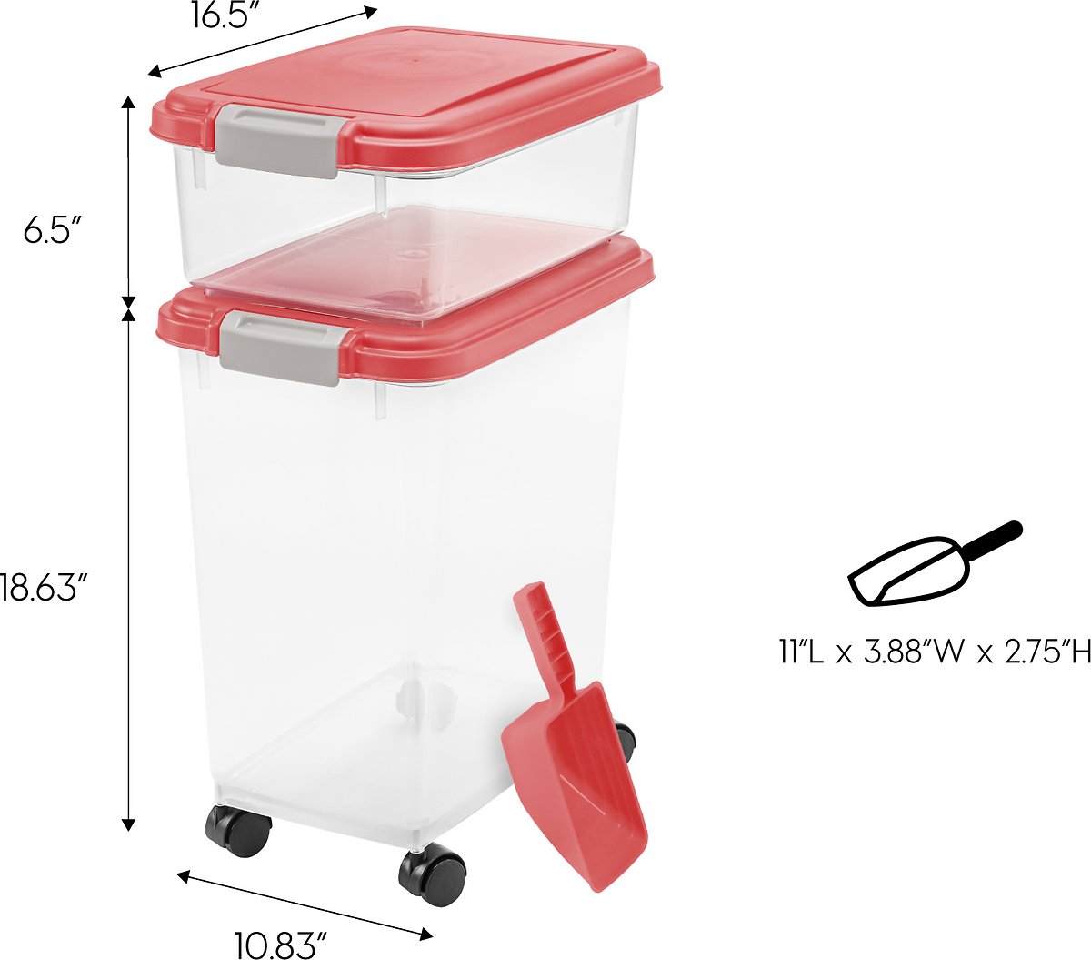 IRIS Airtight Food Storage Container and Scoop Combo for pet， dog， cat and bird food， Red