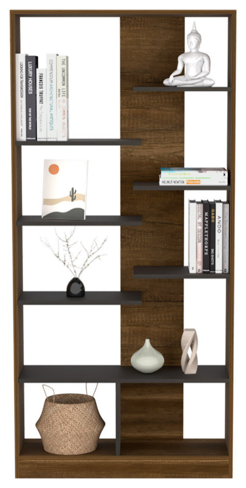 DEPOT E SHOP Sophisticated Bookcase  9 Shelves  Walnut/Black   Transitional   Bookcases   by DEPOT ESHOP LLC  Houzz