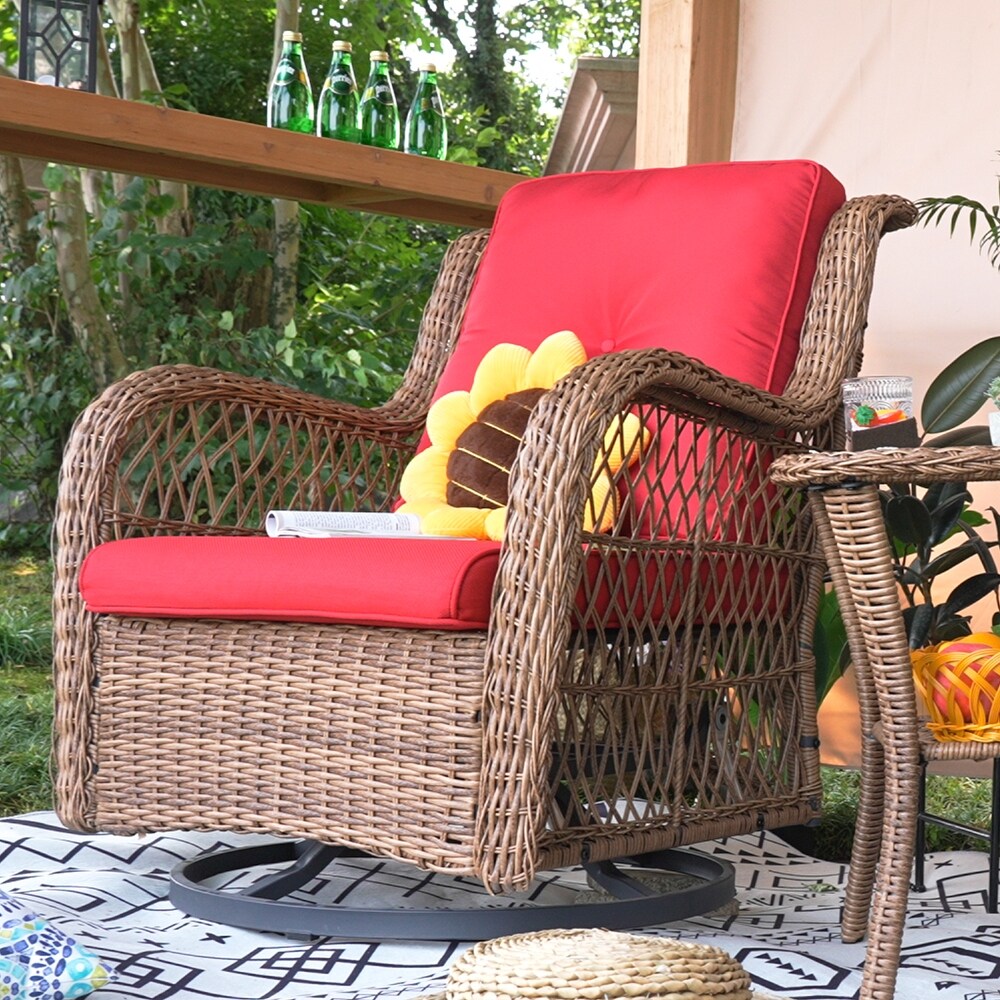 COZYWOR 3 Piece Yellow Wicker Outdoor Patio Swivel Rocking Chair