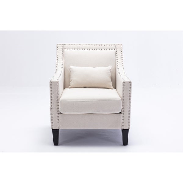 Upholstered Accent Chair with Nailhead Trim and Solid Wood Legs Comfy Single Sofa Office Guest Chair for Living Room Family Room