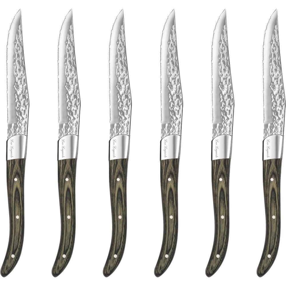 Amefa Lou Laguiole Vulcano Steak Knives Set of 6 Pakka Wood Handle   Silver and Pakka Wood