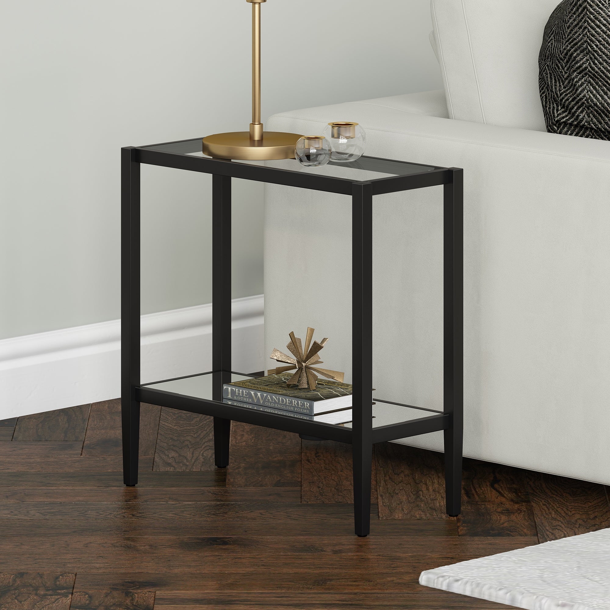 Hera 24'' Rectangular Side Table with Glass Shelf