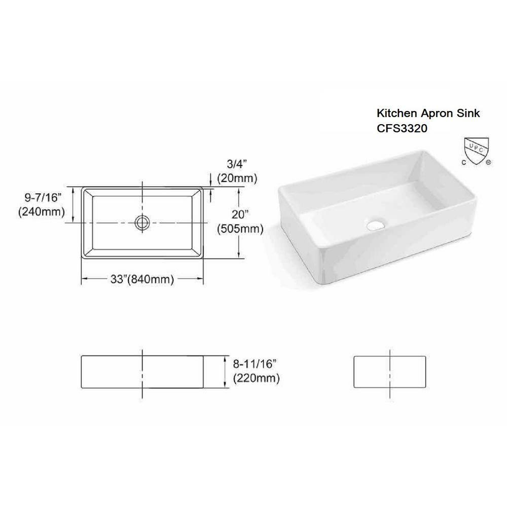 Kingsman Hardware Kingsman White Fireclay 33 in. Single Bowl Farmhouse Apron Kitchen Sink with Strainer CFS3320