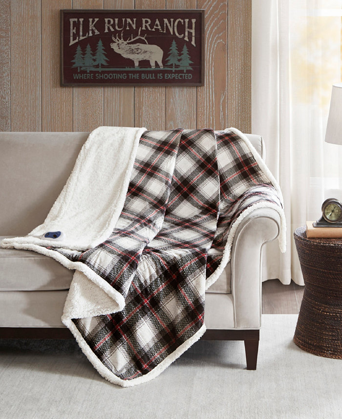 Woolrich Ridley Plaid Electric Faux-Mink to Berber Throw， 60