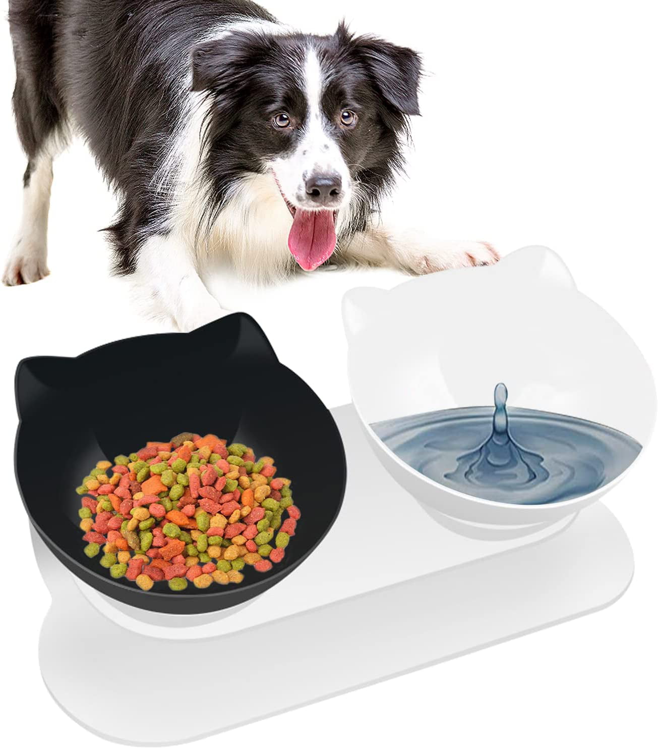 Cat Feeding Bowls, Cat Food Bowl With Raised Stand, 15°Tilted Anti-Slip Cat Bowl, Detachable, Non-Slip and Splash-Proof, For Food and Water Feeder, For Cats And Puppies