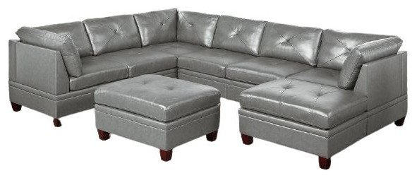 Altea 8 Piece Top Grain Leather Modular Sectional Sofa  Gray   Contemporary   Sectional Sofas   by Hollywood Decor  Houzz