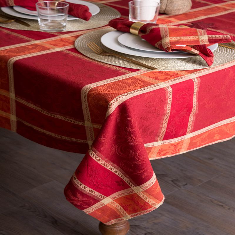 70 Red and Orange Plaid Style Round Tablecloth