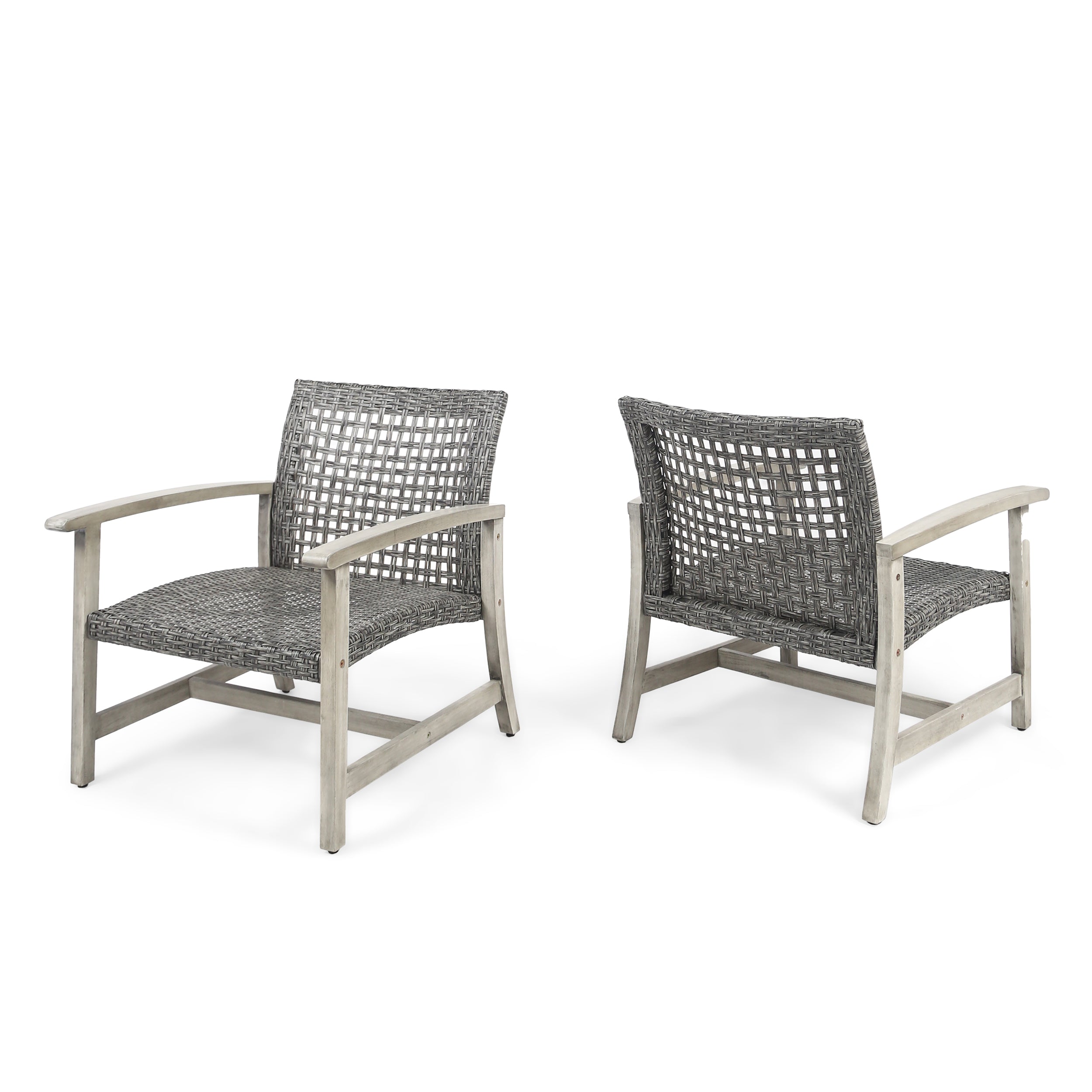 Viola Outdoor Wood and Wicker Club Chairs