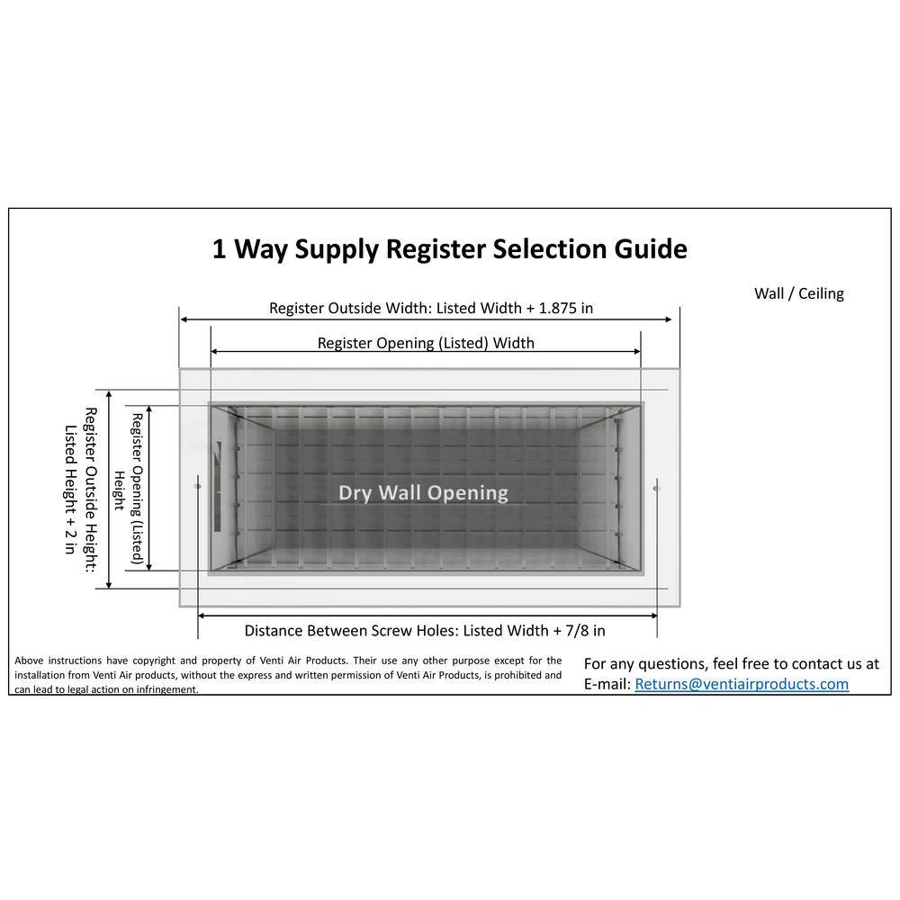 Venti Air 8 in x 4 in Adjustable Single Deflection 1 Way Supply Register for Duct Opening 8 in W x 4 in H HAR0804