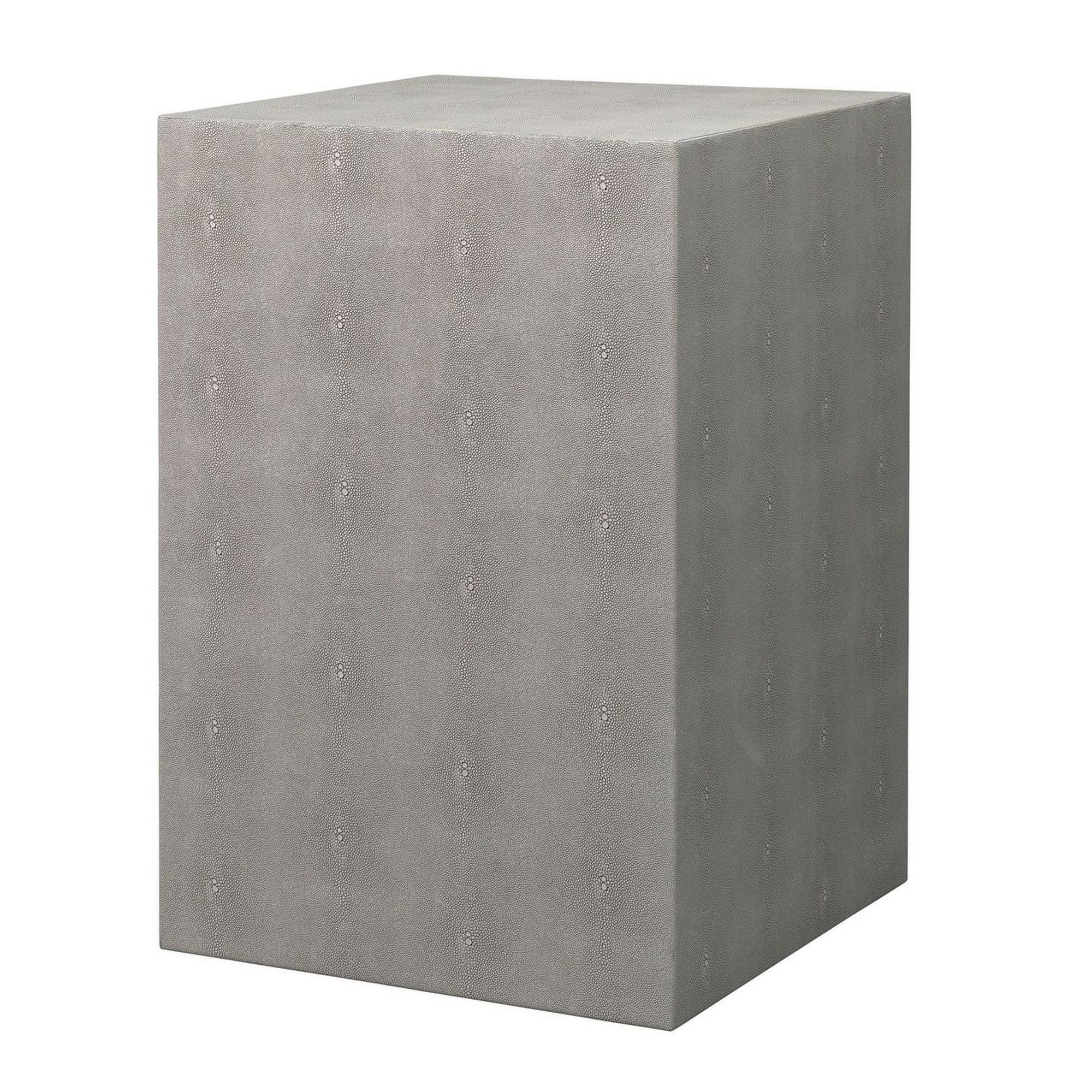 Side Table with Square Frame and Faux Shagreen Accent， Gray