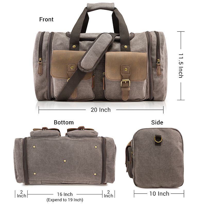 F.C Design Large Weekender Expanding Canvas Bag Travel Duffle for Women Men Overnight Carry On Tote and Luggage Sleeve