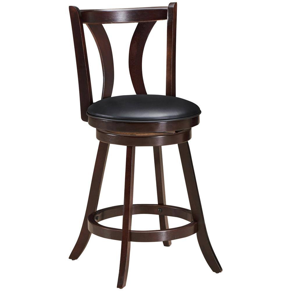 Gymax Swivel Bar Stool 38 in. High Back Wood Counter Height Leather Padded Dining Kitchen Chair (Set of 4) GYM06213