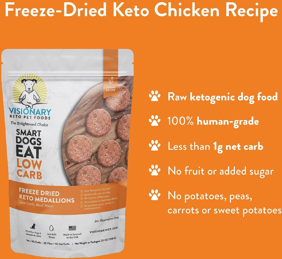 Visionary Pet Foods Keto Medallions Chicken Recipe Grain-Free Freeze-Dried Dog Food