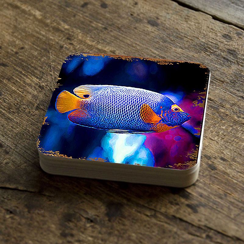 Tropical Fish Coastal Wooden Cork Coasters Gift Set of 4 by Nature Wonders