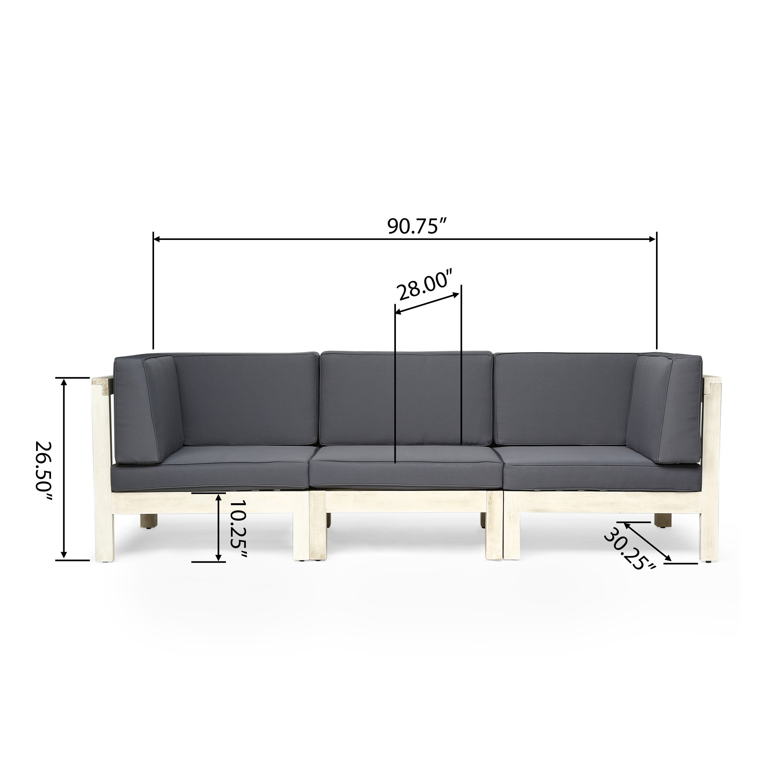 Dawson Outdoor Sectional Sofa Set - 3-Seater - Acacia Wood - Outdoor Cushions