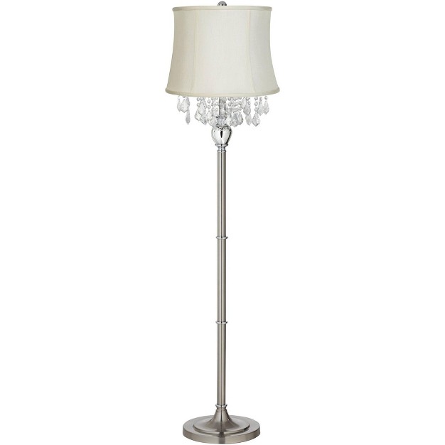 Tall Satin Steel Chrome Crystals Creme Fabric Drum Shade For Living Room Reading Bedroom Office