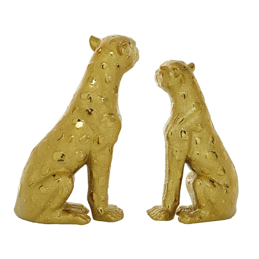 Gold Resin Leopard Sculpture (Set of 2)   4 x 8 x 12 and 4 x 6 x 10