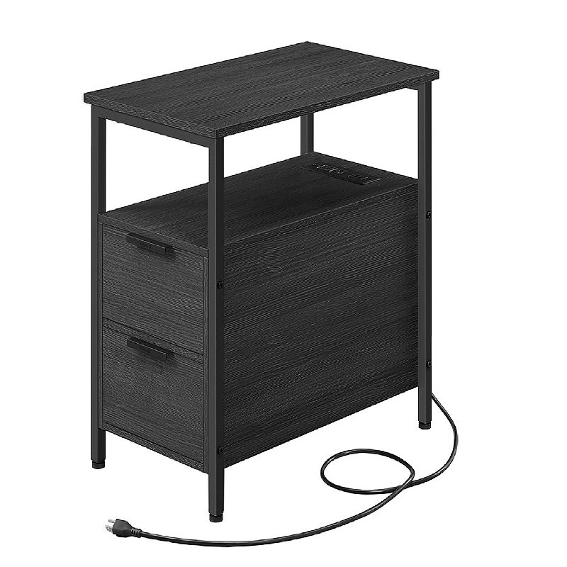 Side Table With Usb Ports， Charging Station And Drawers