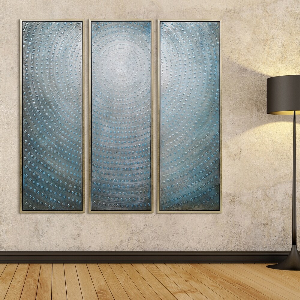 Concentric Textured Metallic Hand Painted Canvas Wall Art Set of 3
