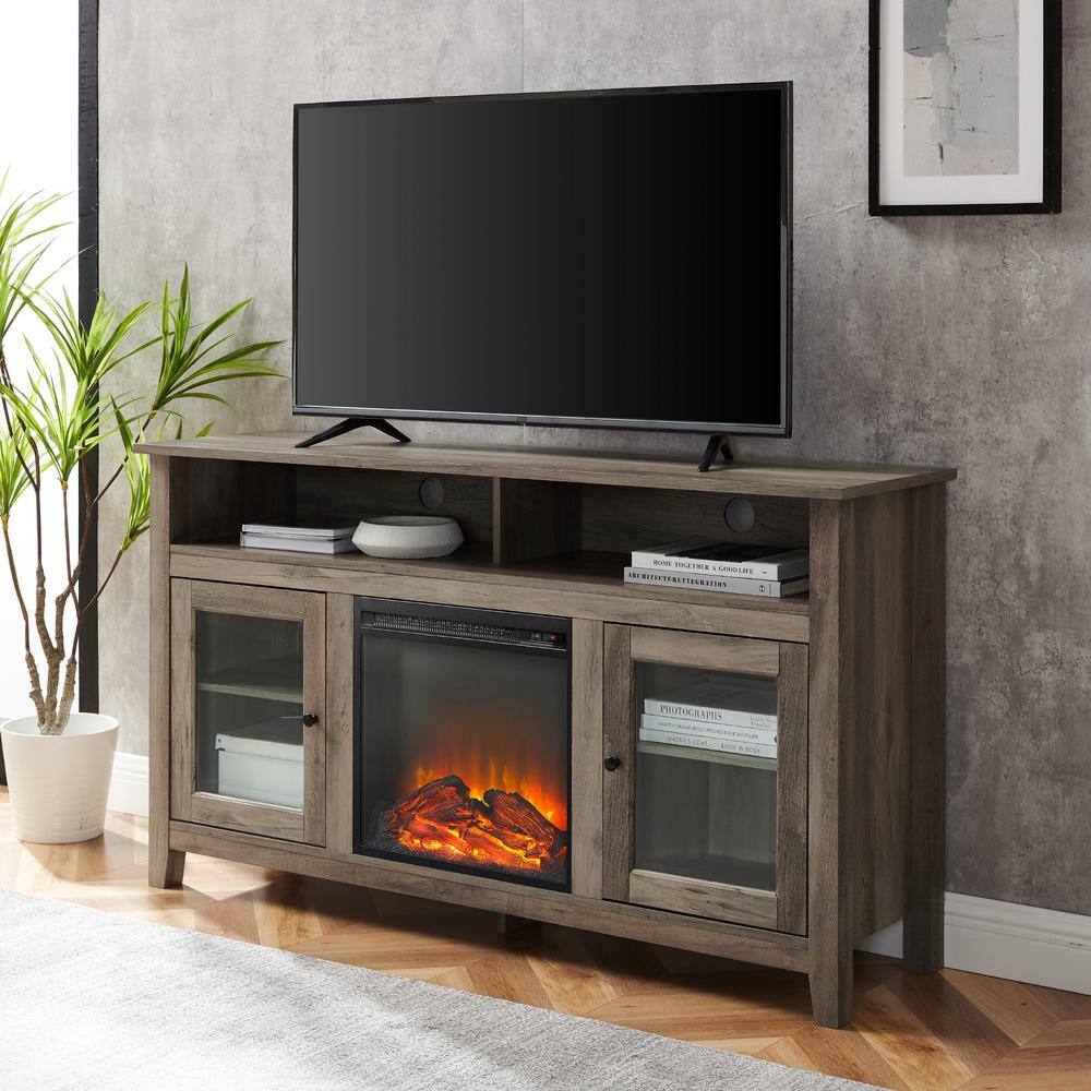 Walker Edison Furniture Company Modern Farmhouse Tall Electric Fireplace TV Stand for TV's Up to 64 in. in Grey Wash HD8113