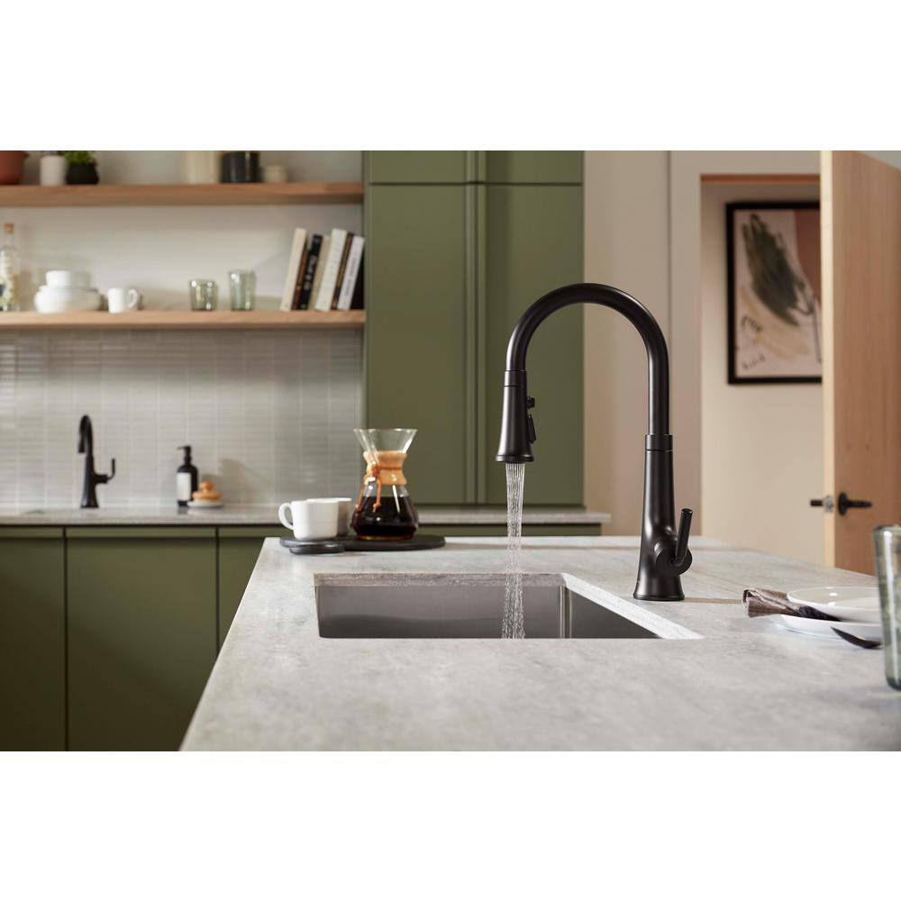 KOHLER Tone Single Handle Pull Down Sprayer Kitchen Faucet in Matte Black 23764-BL