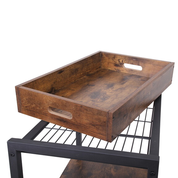 Tray Top Wooden Kitchen Cart with 2 Shelves and Ca...