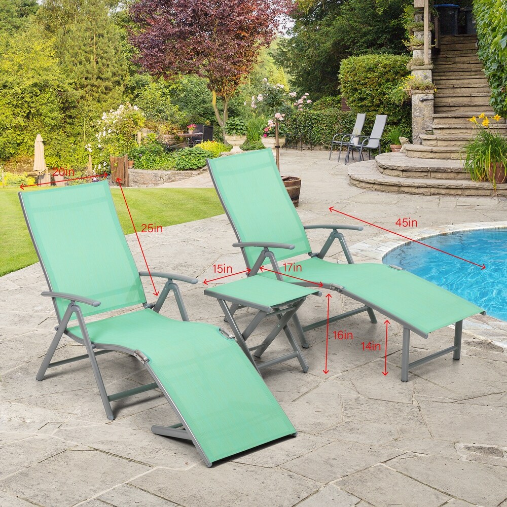 VredHom Outdoor Portable Folding Chaise Lounge Chair with Table (Set of 3)   70\