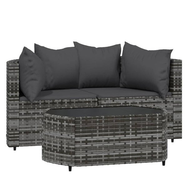 3 Piece Patio Lounge Set with Cushions Gray Poly Rattan - Overstock - 37845164