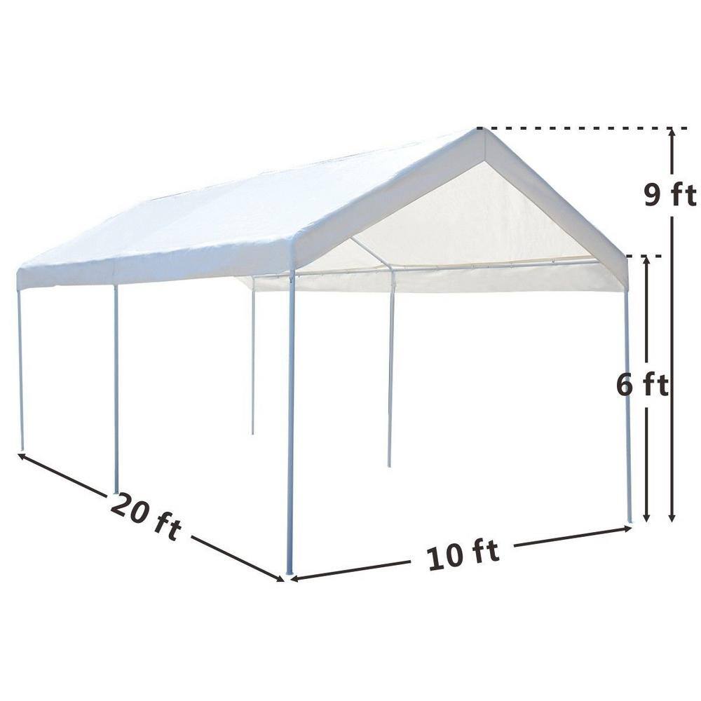 ANGELES HOME 10  ft.  x 20  ft.  White Steel Frame Portable Car Canopy Shelter 708CKOP138