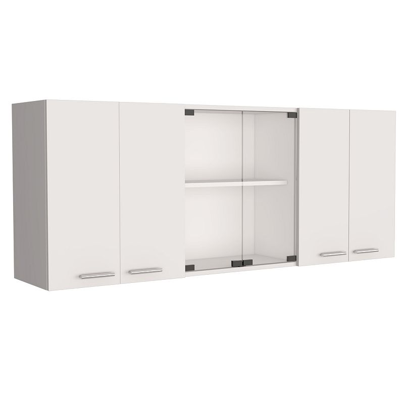 DEPOT E-SHOP Oceana 150 Wall Double Door Cabinet With Glass，Interior Shelves， Glass Cabinet，White