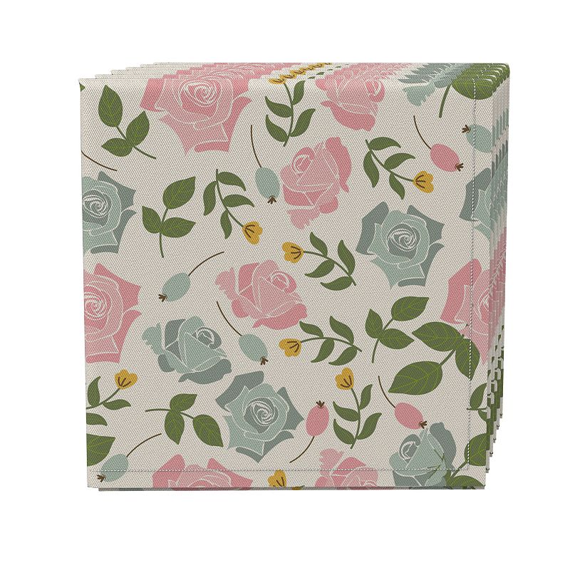 Napkin Set of 4， 100% Cotton， 20x20， Summer Rose Pattern